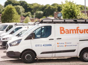 White Bamfords Services Vans Parked in car Park